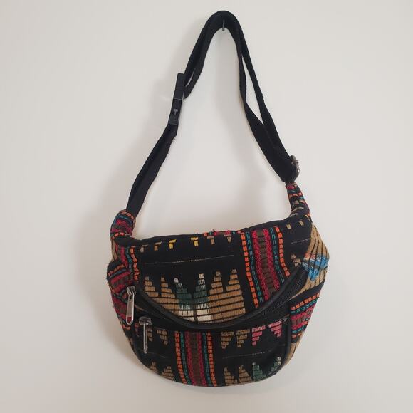 Forever 21 Embroidered Fanny Pack Belt Bag Black Tan Multi - Picture 5 of 13